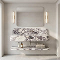 Calacatta Viola Marble Floating Sink, Luxury Wall Mounted Washbasin, Integrated Stone Basin