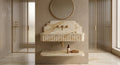 Calacatta Gold Marble Floating Vanity Sink, Fluted Basin, Scalloped Backsplash