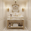 Calacatta Gold Marble Vanity, Solid Brass Console Stand, Custom Natural Stone Basin