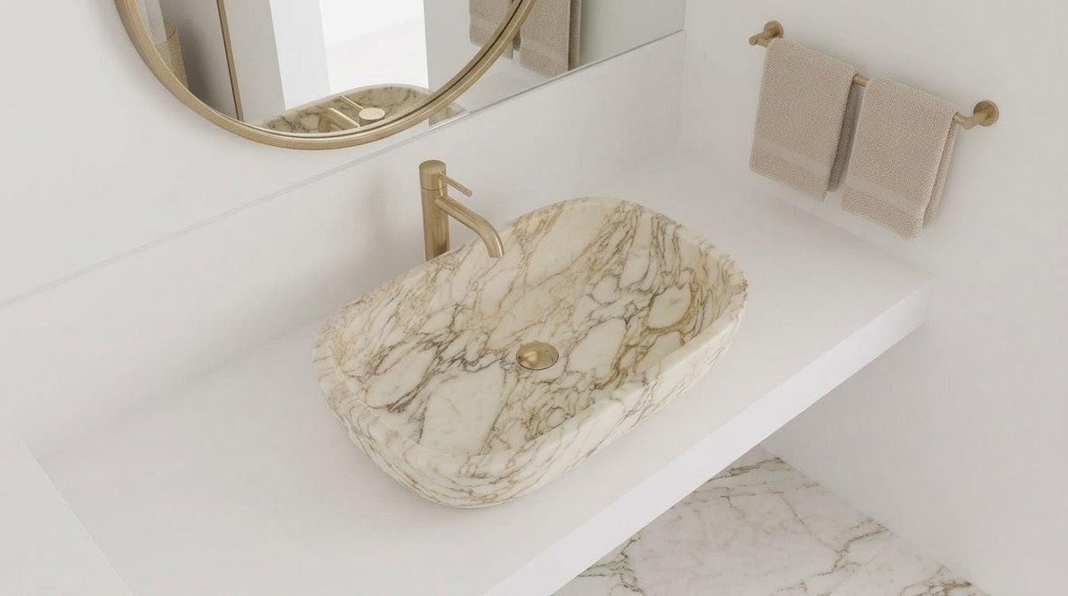 Calacatta Gold Marble Vessel Sink, Natural Stone Bathroom Basin, Luxury Decor