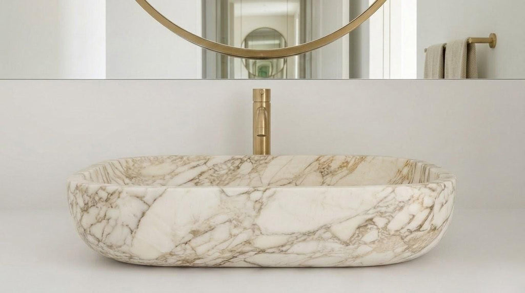 Calacatta Gold Marble Vessel Sink, Natural Stone Bathroom Basin, Luxury Decor