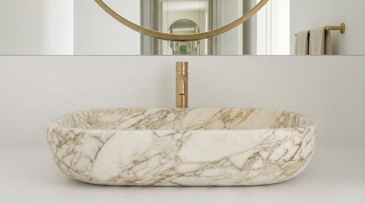 Calacatta Gold Marble Vessel Sink, Natural Stone Bathroom Basin, Luxury Decor