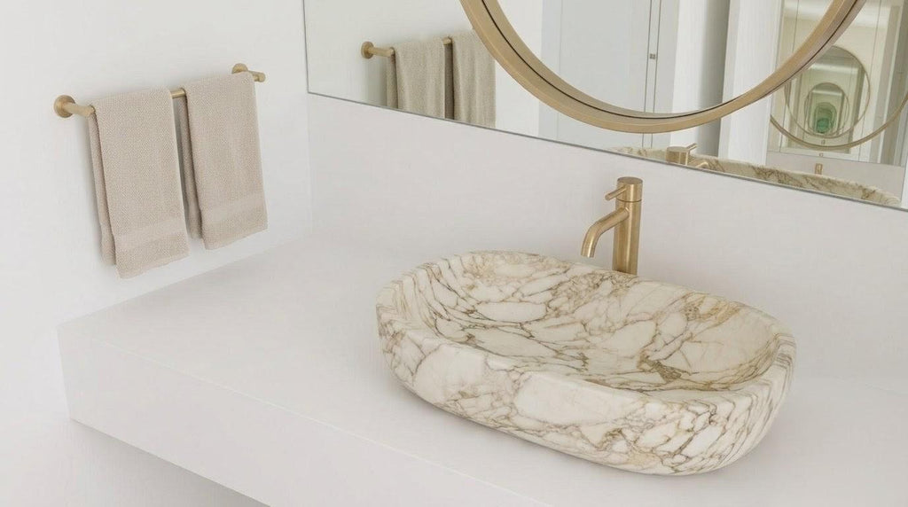 Calacatta Gold Marble Vessel Sink, Natural Stone Bathroom Basin, Luxury Decor
