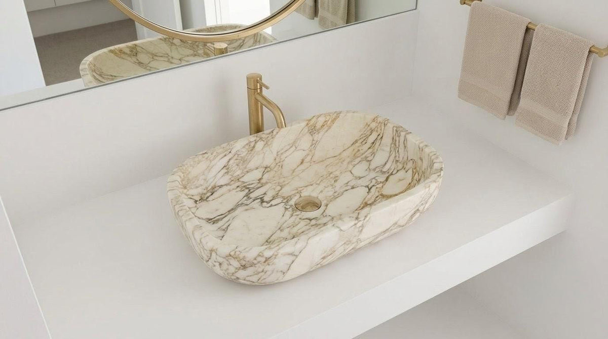 Calacatta Gold Marble Vessel Sink, Natural Stone Bathroom Basin, Luxury Decor