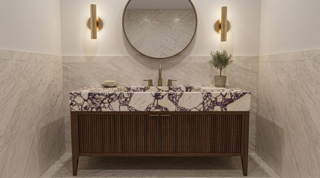 Calacatta Viola Marble Vanity Sink | Wall-Mounted Handcrafted Bathroom Basin