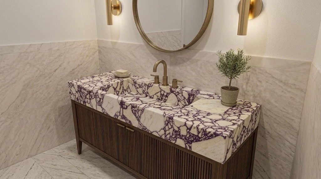 Calacatta Viola Marble Vanity Sink | Wall-Mounted Handcrafted Bathroom Basin