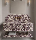 Calacatta Viola Marble Floating Vanity Sink, Fluted Italian Wall Mount Basin (with Shelf Option)