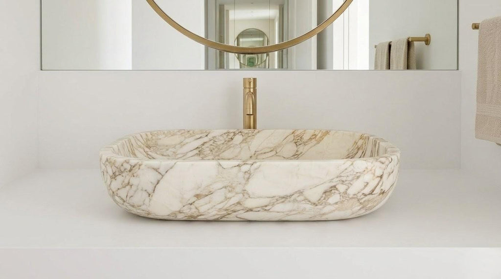 Calacatta Gold Marble Vessel Sink, Natural Stone Bathroom Basin, Luxury Decor
