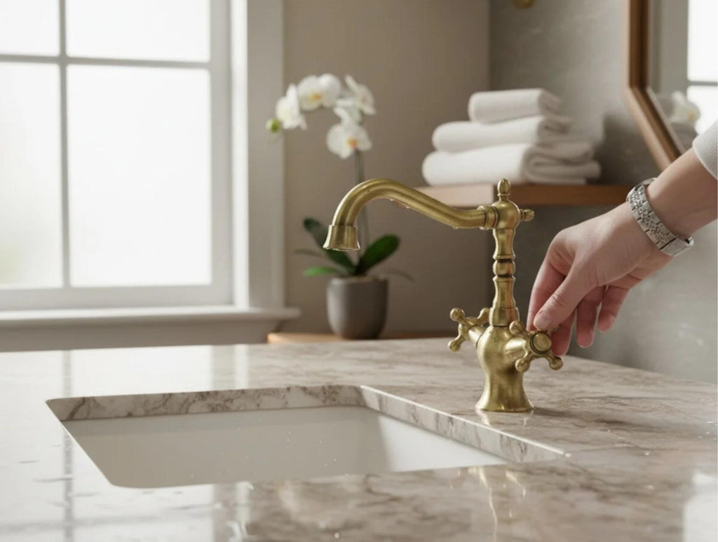 Antique Brass Solid Brass Sink Faucet, Cross Handle Vanity Mixer (Deck/Wall Mount)