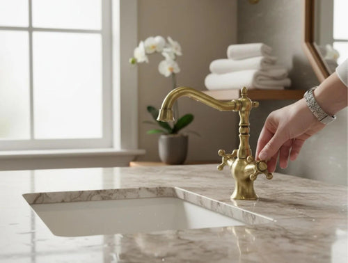 Antique Brass Solid Brass Sink Faucet, Cross Handle Vanity Mixer (Deck/Wall Mount)