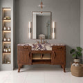 Calacatta Viola Marble Vanity | Solid Iroko Wood, Integrated Sink, Carved Pulls