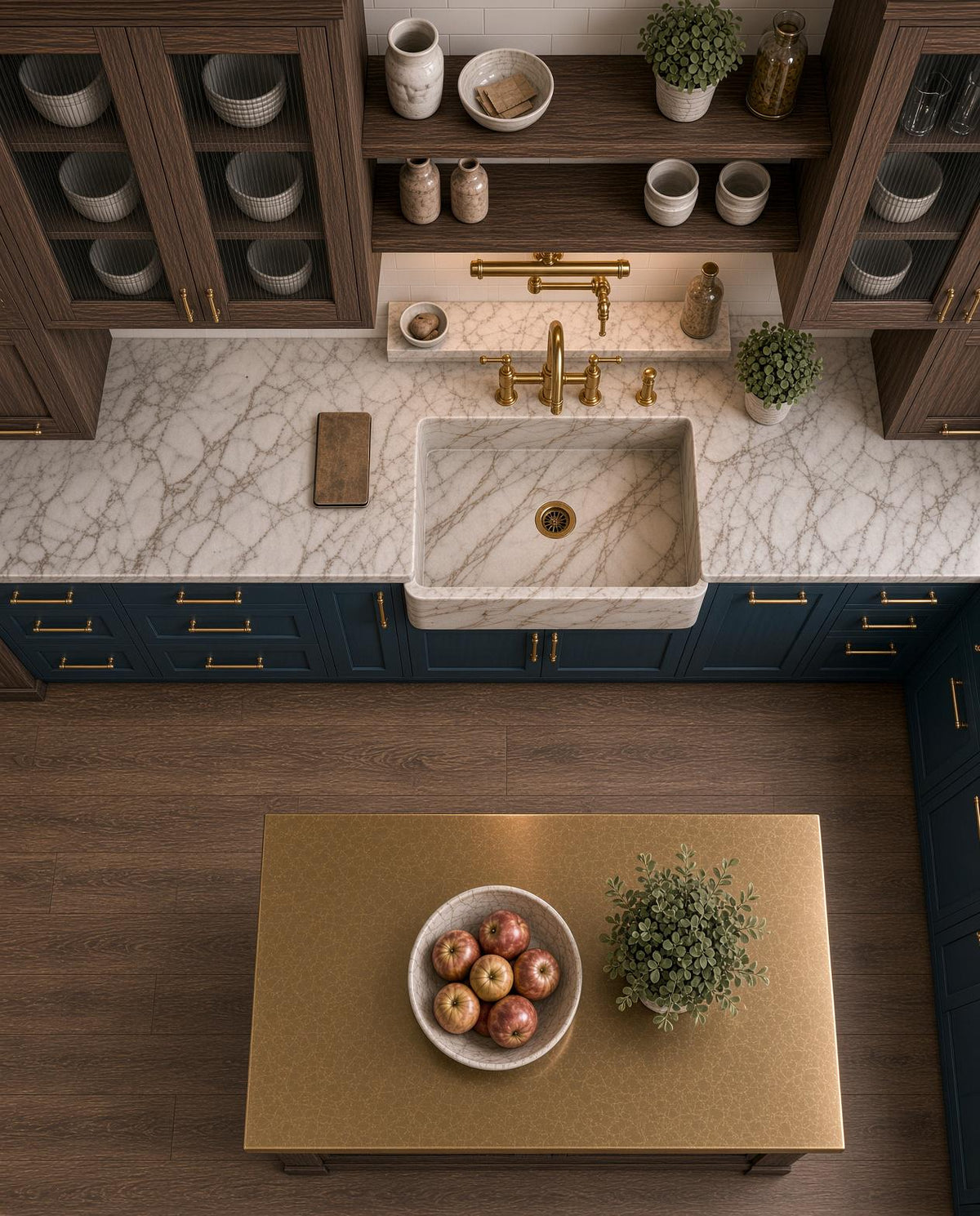 Calacatta Gold Marble Farmhouse Sink 33 Inch Apron Front Kitchen Sink Natural Stone