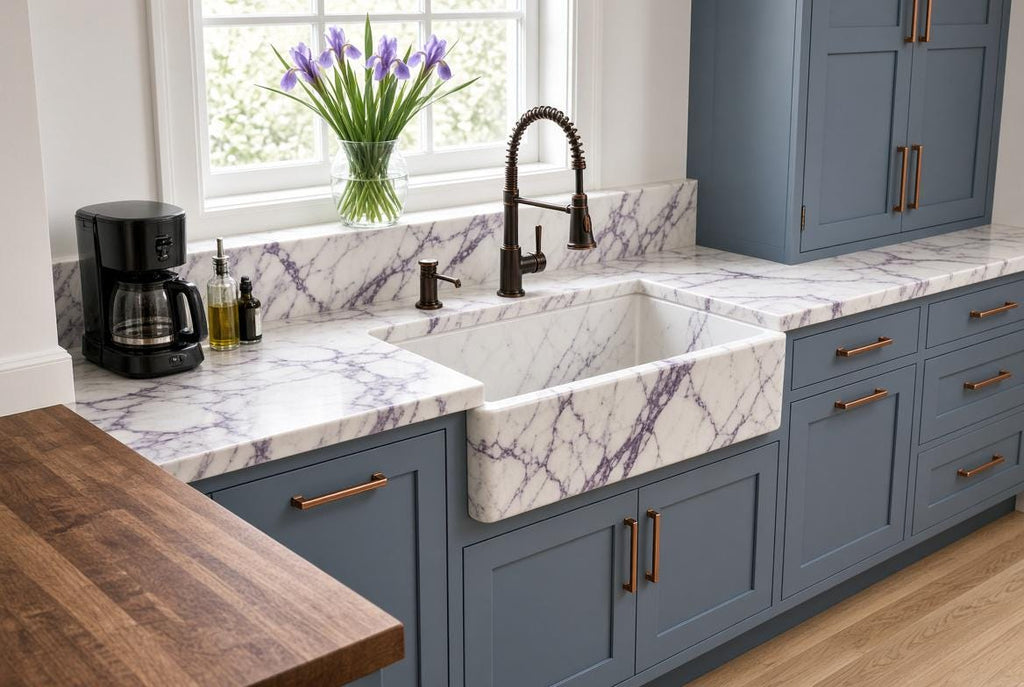 Calacatta Viola Marble Farmhouse Sink 33 Inch Apron Front Kitchen Sink Natural Stone