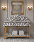 Calacatta Viola Marble Sink Vanity, Brass Console Stand, Luxury Bathroom Washbasin with Backsplash