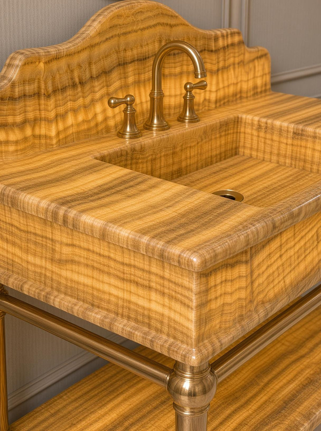 Luxury Yellow Onyx Marble Sink | Backlit Vanity with Brass Stand (Customizable)