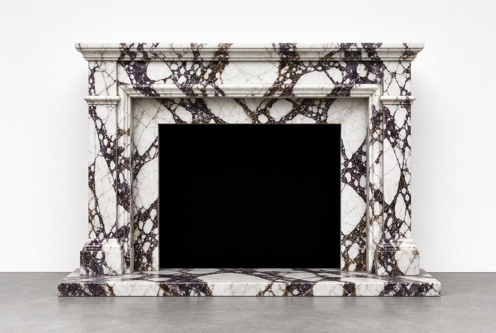 Custom Calacatta Viola Marble Fireplace Surround | Handcrafted Luxury Stone Mantel & Hearth | Bespoke Fire Surround