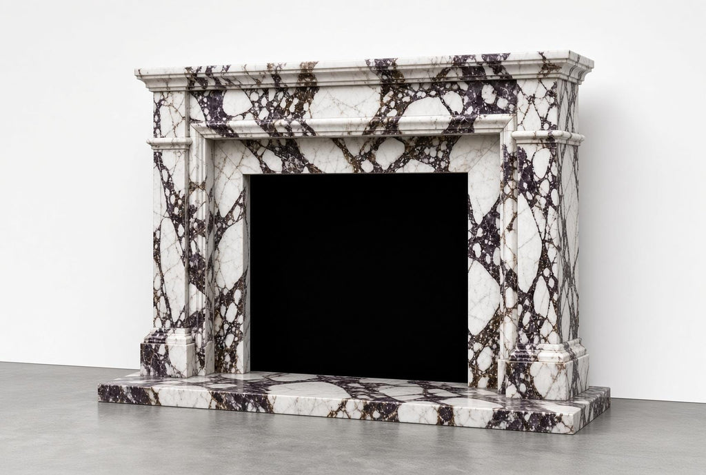 Custom Calacatta Viola Marble Fireplace Surround | Handcrafted Luxury Stone Mantel & Hearth | Bespoke Fire Surround