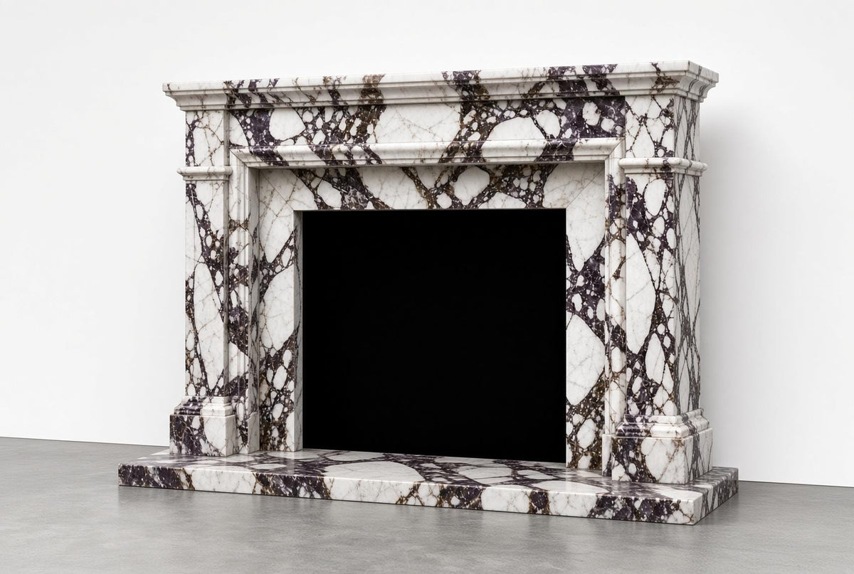 Custom Calacatta Viola Marble Fireplace Surround | Handcrafted Luxury Stone Mantel & Hearth | Bespoke Fire Surround