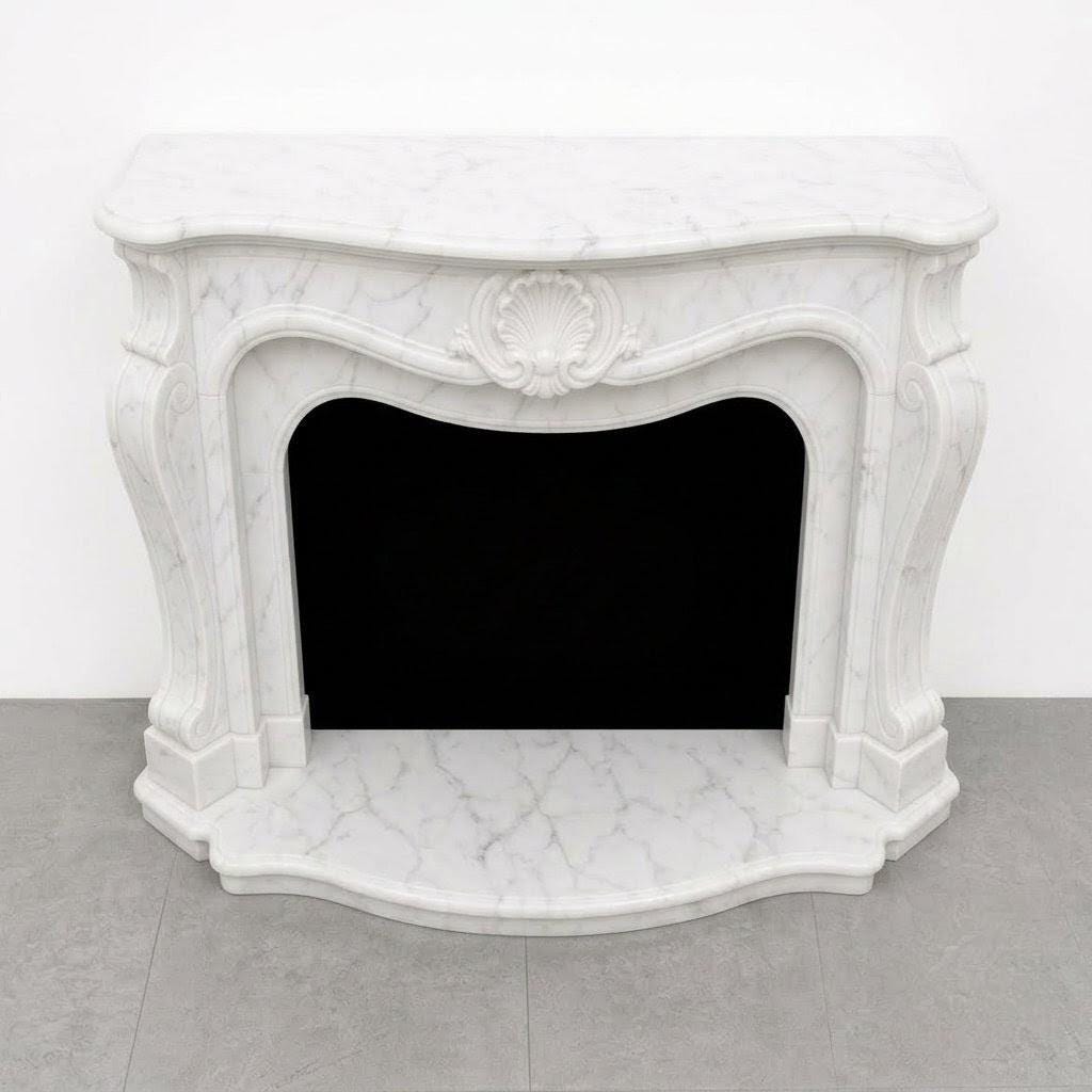 Custom Calacatta White Marble Fireplace Mantel | Hand Carved Stone Surround (French Style)