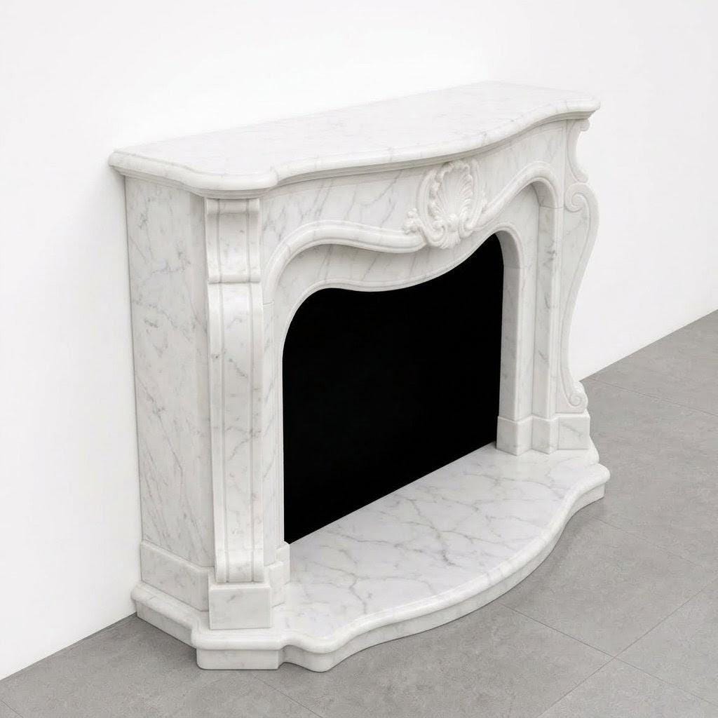 Custom Calacatta White Marble Fireplace Mantel | Hand Carved Stone Surround (French Style)