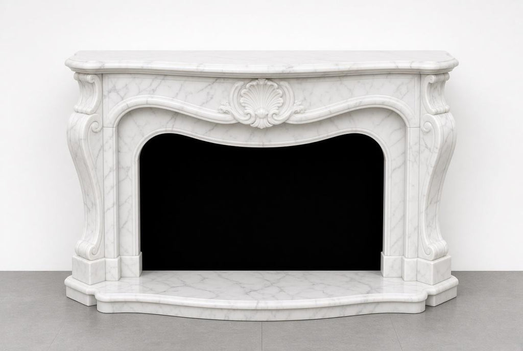 Custom Calacatta White Marble Fireplace Mantel | Hand Carved Stone Surround (French Style)