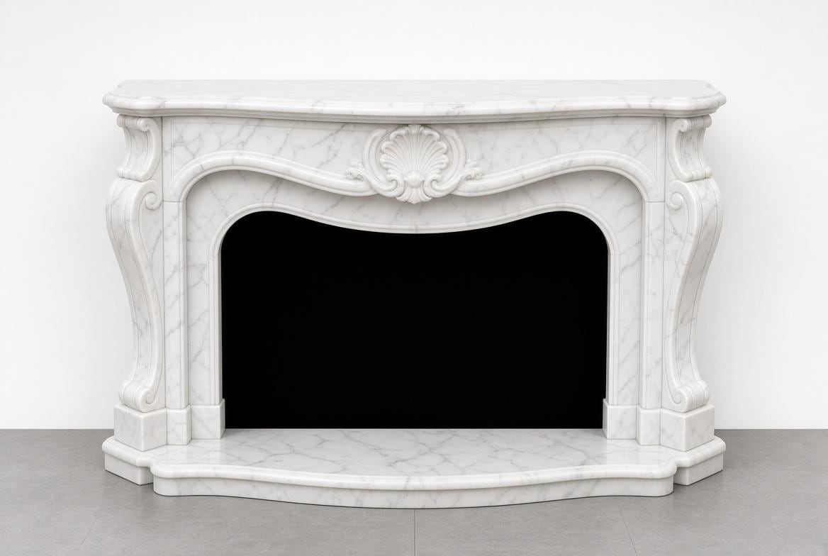 Custom Calacatta White Marble Fireplace Mantel | Hand Carved Stone Surround (French Style)