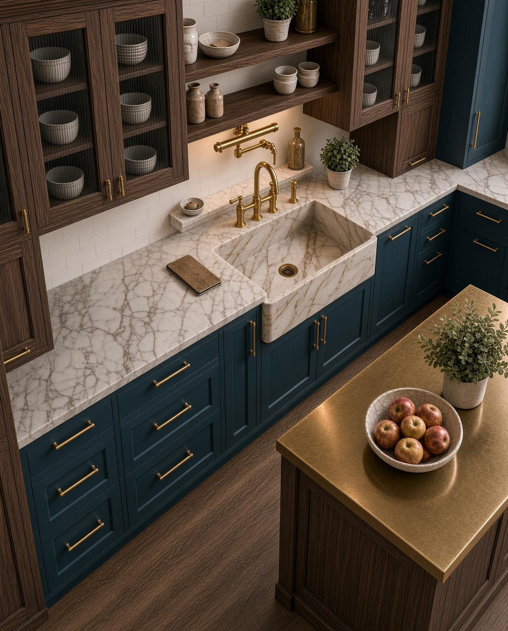 Calacatta Gold Marble Farmhouse Sink 33 Inch Apron Front Kitchen Sink Natural Stone