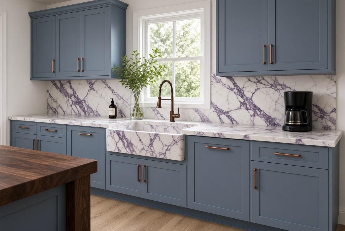 Calacatta Viola Marble Farmhouse Sink 33 Inch Apron Front Kitchen Sink Natural Stone