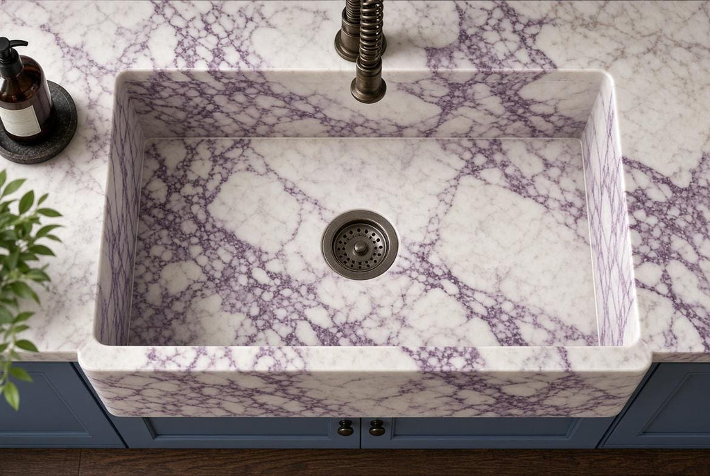 Calacatta Viola Marble Farmhouse Sink 33 Inch Apron Front Kitchen Sink Natural Stone