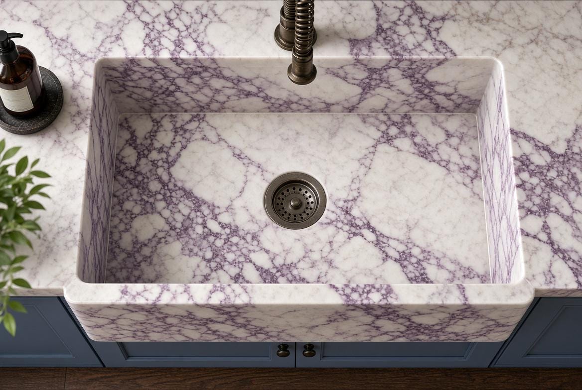 Calacatta Viola Marble Farmhouse Sink 33 Inch Apron Front Kitchen Sink Natural Stone