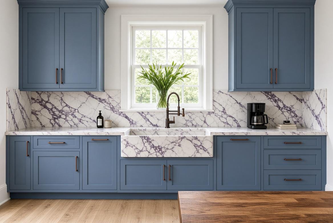 Calacatta Viola Marble Farmhouse Sink 33 Inch Apron Front Kitchen Sink Natural Stone