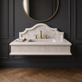Custom Calacatta Marble Wall-Mounted Sink, Crescent Backsplash Vanity (Natural Stone)