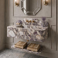 Calacatta Viola Breccia Marble Vanity | Wall-Mounted Sink, Backsplash, Shelf (Luxury Bathroom)