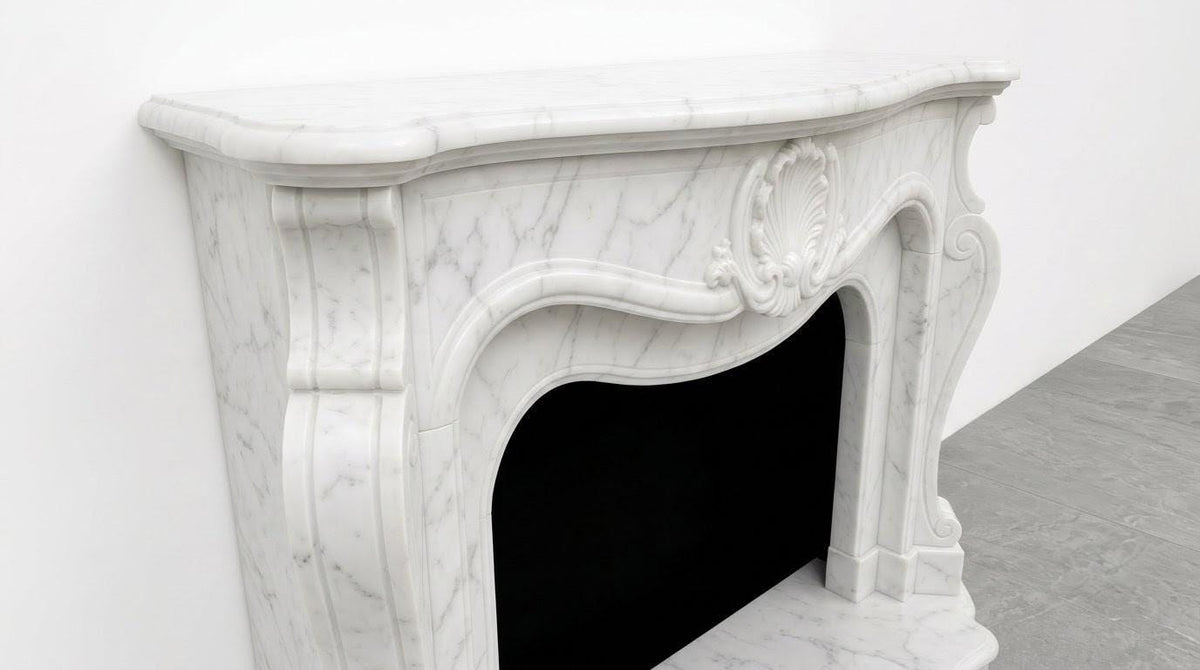 Custom Calacatta White Marble Fireplace Mantel | Hand Carved Stone Surround (French Style)