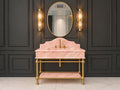 Calacatta Pink Marble Console Sink, Carved Basin, Brass Legs