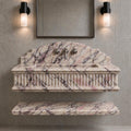 Calacatta Viola Marble Wall-Mounted Sink with Fluted Front, Arched Backsplash and Floating Shelf