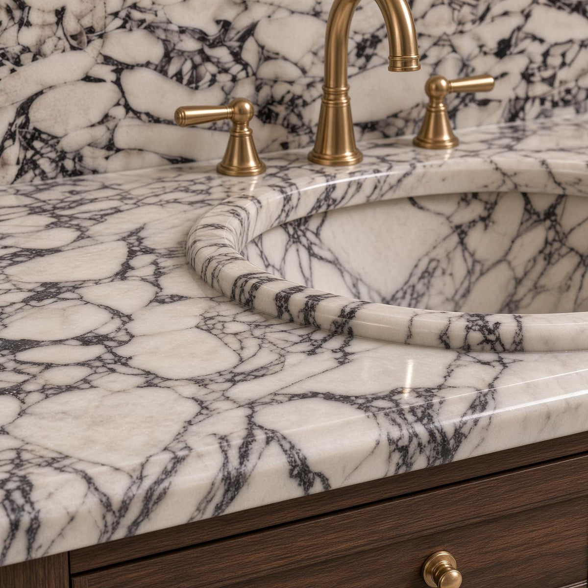 Calacatta Viola Marble Vanity Sink with Solid Mahogany Cabinet, Handmade Freestanding Bathroom Vanity