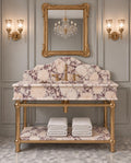 Handmade Calacatta Viola Marble Sink Vanity, Brass Stand, Custom Powder Room Basin