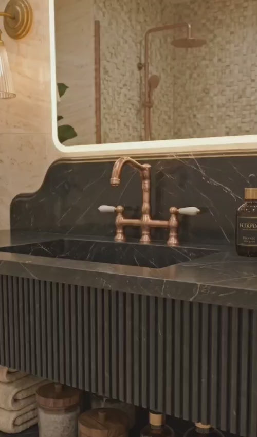 Alexander Black Marble Floating Sink, Fluted Vanity, Hand Carved Stone Washbasin
