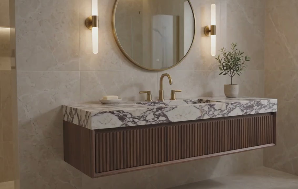 Calacatta Viola Marble Vanity Sink | Wall-Mounted Handcrafted Bathroom Basin