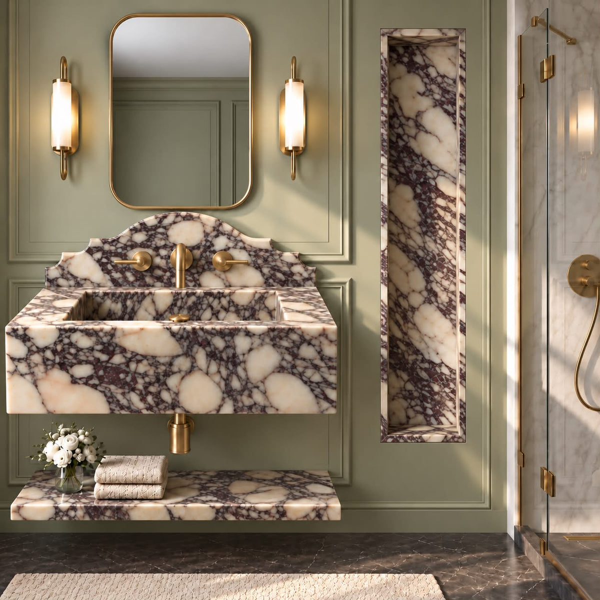 Luxury Calacatta Viola Marble Floating Sink